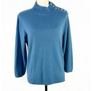 Parisian Works Pullover Top Women's Size Large Blue With 3/4 Sleeves Crew Neck